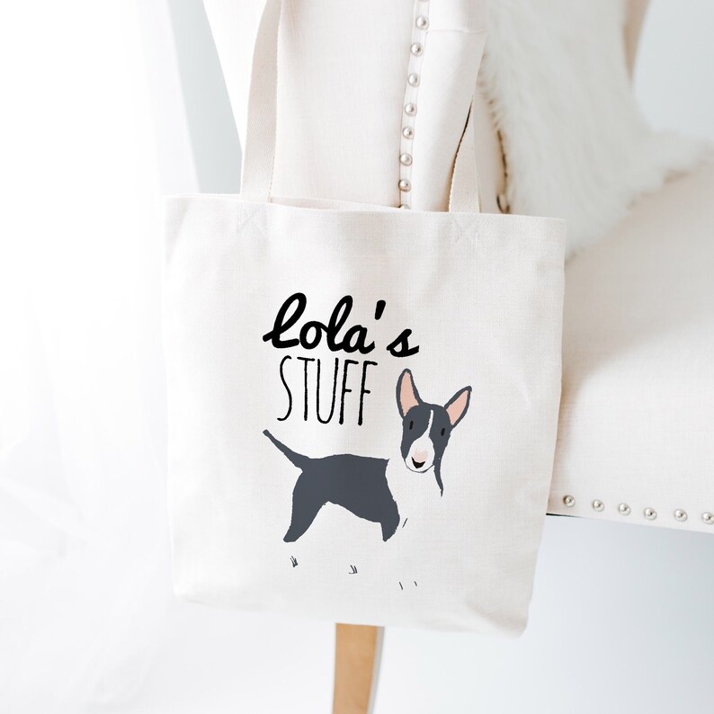 Black Bull Terrier Personalized Pet Tote Bag Dog Large Canvas Overnight Bag Travel Tote Dog Illustration Customized Puppy Bag Puppy Bag