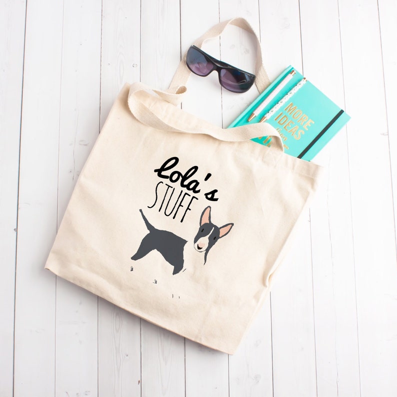 Black Bull Terrier Personalized Pet Tote Bag Dog Large Canvas Overnight Bag Travel Tote Dog Illustration Customized Puppy Bag Puppy Bag