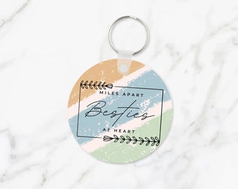 Miles Apart Besties Keychains, Best Friend Female, Birthday Gift Ideas, Cute Two Sided Keychain