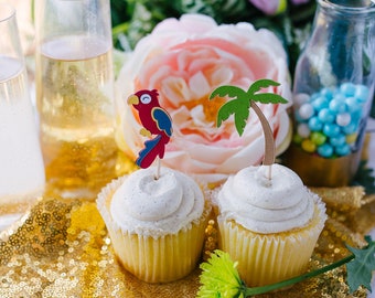 Parrots & Palm Trees Cupcake Toppers - Hawaiin Wedding - Beach Party Decorations - tropical party - Hawaiian Birthday - Tropical Decoration