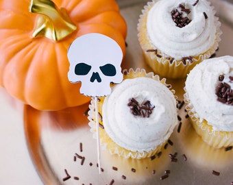 Skull Cupcake Toppers - Halloween Decoration - Halloween Decor - Halloween Day - Halloween Night - Funny Halloween - Halloween Kids