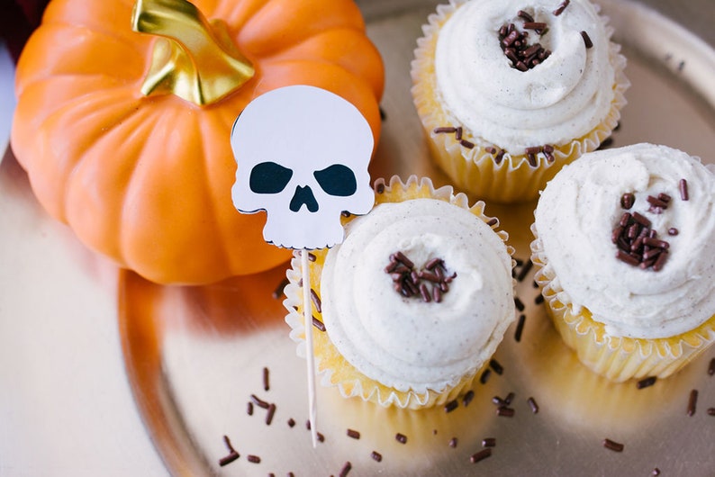 Skull Cupcake Toppers Halloween Decoration Halloween Decor Etsy