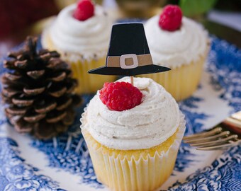 Pilgrim Hat Cupcake Toppers, Thanksgiving, Pilgrim Hat, Pilgrim Hat Toppers, Fall, Fall Decorations, Party Decorations, Thanksgiving Dessert