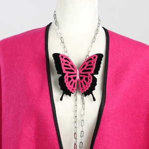 Pink Black Velvet Butterfly Big Pin | Statement Brooch Accessory for Fashion & Gifts | Elegant Vintage-Inspired Design