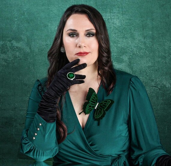 Emerald Green Velvet Butterfly Big Pin | Choker | Brooch - Etsy