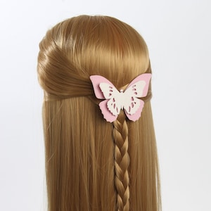 Clip de pelo mariposa de terciopelo blanco y rosa / pasador / gargantilla / collar