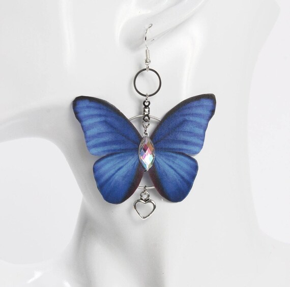 Dark Blue Silk Butterfly Earrings Etsy Australia