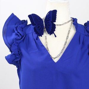 Indigo Blue Velvet Butterfly Big Pin / Gargantilla / Collar