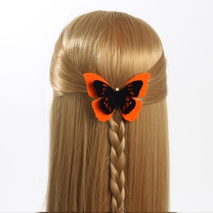 Clip de pelo mariposa de terciopelo naranja y negro / pasador / gargantilla / collar