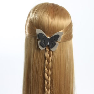 Gris claro y gris oscuro terciopelo mariposa clip de pelo / pasador / gargantilla / collar