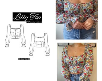 Lilly Top Pdf sewing pattern, milkmaid style, cottagecore, uk sizes 6 to 20 corset style.