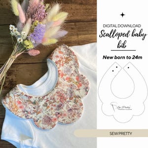 PDF print at home, scalloped baby bib, dribble bib, new born to 24 months