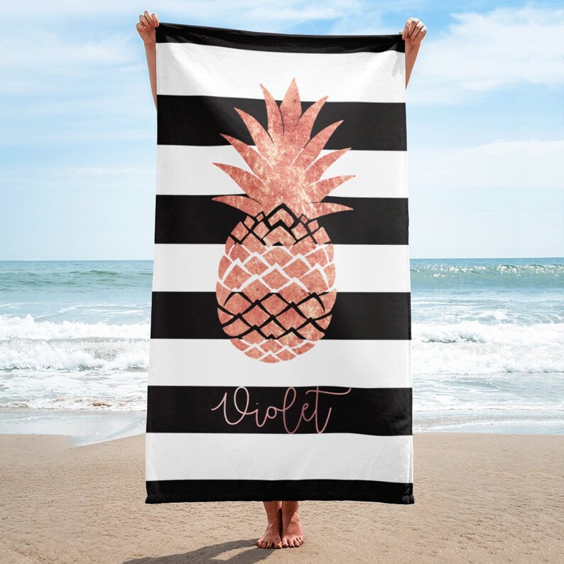 Personalized Rose Gold Pineapple Beach Towel Honeymoon Customized Bridesmaid Bridal Shower Beach Wedding Mothers Day Gift For Mom