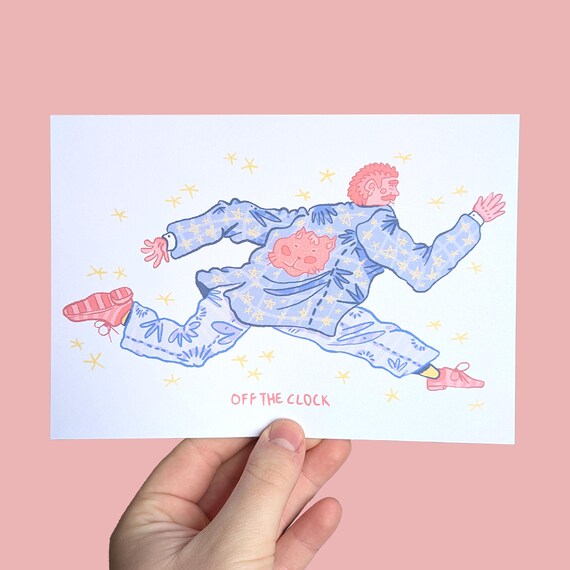 OFF the CLOCK - A5 illustration art print on matte 250gsm card, home decor, frameless poster, printed art, graphic design, office decoration