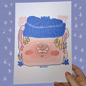 I&#39;M SHY - Kunstdruck auf A4 250gsm Karte, gerahmtes Poster, gedruckte Kunst, Illustration