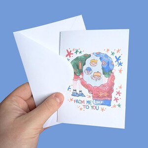 wenskaart from ME to YOU - kunstdruk op matte 250 gsm kaart, wenskaart, cadeau, vrienden, met liefde, gedrukte kunst, kleurrijke illustratie