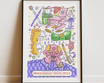 BRACE YOURSELF A5 poster, art print on matte 250gsm card, wall decor, colourful poster, character design, illustrated, frameless wall art