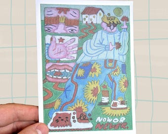 JETZT ODER NIE - A6 Kunstdruck auf matter 250gsm Karte, Wand Kunst, Home Deko, Postkarte, gedruckte Kunst, Illustration