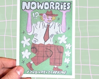 NO WORRIES - A6 Kunstdruck auf matter 250gsm Karte, Wandkunst, Home Deko, Postkartendruck, gedruckte Kunst, Illustration