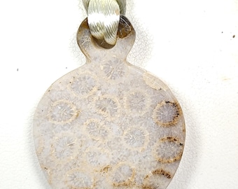 Fossil coral pendant. Natural stone pendant. 39x28mm.