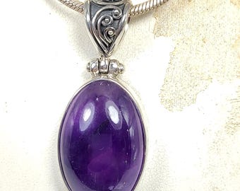 Amethyst pendant. Sterling silver pendant. 47x19mm