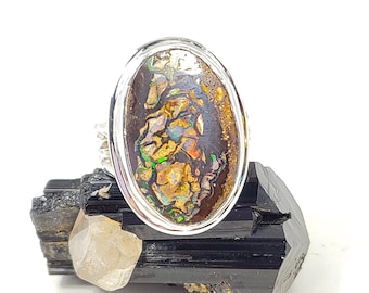 Boulder opal ring. Matrix opal ring. 24x15mm.