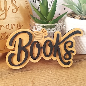 Letrero de madera con texto en inglés &quot;Books&quot;, decoración para estantería, letrero para biblioteca, el mejor regalo para amantes de los libros, letrero para amantes de los libros, decoración para habitación con temática de libros