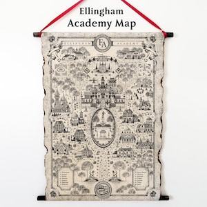 Mapa de la Academia Ellingham en pergamino hecho a mano, mapa de libro Truly Devious, mapa de escalera que desaparece, mapa de mano en la pared, mapa de fantasía, ENVÍO GRATIS