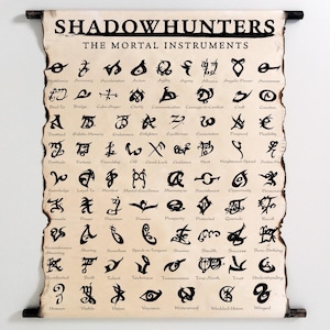 Póster de pergamino hecho a mano con todas las runas de los cazadores de sombras, todas las runas de los cazadores de sombras, runas de los libros de Mortal Instruments, marcas de Raziel