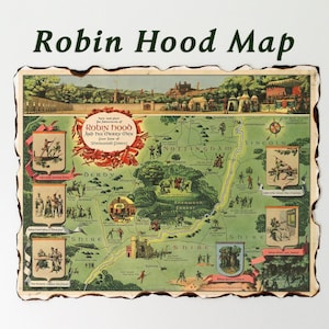 Robin Hood Karte, Sherwood Forest Karte, Robin Hood Poster, Wanddekoration, Robin Hood Kunst, Nottinghamshire, Nottingham Karte, Prince of Thieves Karte