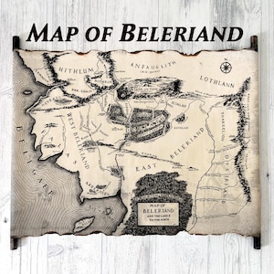 Mapa de Beleriand - ENVÍO GRATIS, Mapa de la Primera Era de la Tierra Media, Beleriand y las Tierras de los Valar del Norte, Mapa del Silmarilion, Pergamino hecho a mano
