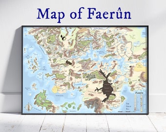 Faerûn Map Poster – Forgotten Realms, Dungeons and Dragons Art
