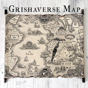 Mapa del mundo Grishaverse en pergamino hecho a mano, mapa de Sombra y Hueso, mapa de Seis de Cuervos, mapa del libro de la trilogía Grisha, mapa de Ravka, el mejor regalo de Grisha