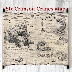 Mapa de las Seis Grullas Carmesí en pergamino hecho a mano, mapa del libro La Promesa del Dragón, mapa de fantasía, regalo para amantes de los libros, mapa de las Leyendas de Lor'yan ENVÍO GRATIS