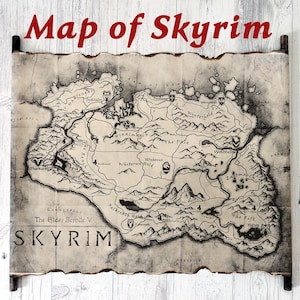 Mapa de Skyrim en pergamino hecho a mano, mapa de The Elder Scrolls V, mapa de TES, mapa de Skyrim: El Imperio de Tamriel, mapa de fantasía, arte de Skyrim, envío gratuito