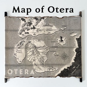 Mapa de Otera en pergamino hecho a mano, Mapa de los Dorados, Mapa del Reino de Otera, Mapa de los Despiadados de Otera, ENVÍO GRATIS, Mapa de fantasía