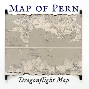 Kaart van Pern, kaart Dragonriders of Pern, kaart Dragonflight, kaart Pern Atlas van noordelijk en zuidelijk continent, kaart Dragonquest, GRATIS VERZENDING