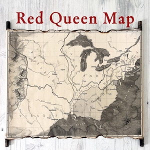 Mapa del mundo de la Reina Roja en pergamino hecho a mano, mapa del reino de Norta de la Reina Roja, espada de cristal, jaula del rey, tormenta de guerra, mapa del trono roto