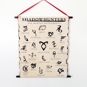 Runas de SHADOWHUNTERS en cartel de pergamino hecho a mano, Runas de libros de instrumentos mortales, Marcas de Raziel, Cartel de cazadores de sombras, Regalo de cazadores de sombras