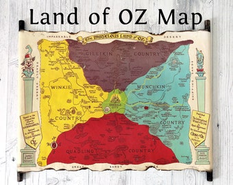 Land of OZ Map, The Wonderful Wizard of Oz Map, The Marvelous Land of OZ Map, Oz Gift, Dorothy and the Wizard in Oz Map, L. Frank Baum Map