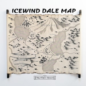 Mapa de Icewind Dale en pergamino hecho a mano, mapa de Faerûn, mapa de Forgotten Realms, mapa de Dungeons and Dragons, mapa de DnD, mapa de Faerun, Frozenfar