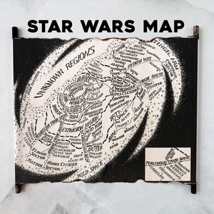 Mapa del universo de Star Wars, Mapa de la galaxia muy, muy lejana, Mapa de la galaxia de Star Wars en pergamino hecho a mano, Mapa de la galaxia de SF, Póster de Star Wars, Galaxia