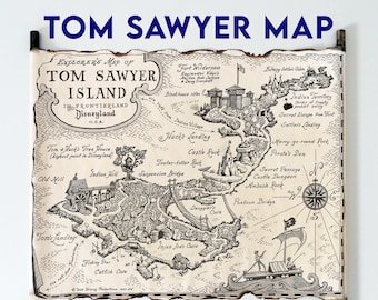 Tom Sawyer Island Kartenrolle, Piratenhöhle, Mark Twain Art