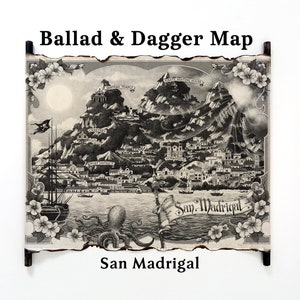 San Madrigal Map on Handmade Scroll, Ballad & Dagger, Fantasy Art Print