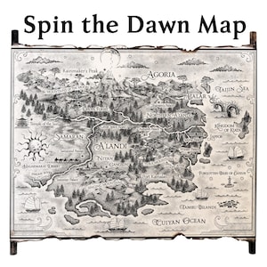 Mapa książki Spin the Dawn na ręcznie robionym zwoju, prezent Spin the Dawn, rozwikłaj mapę zmierzchu, mapa Blood of Stars, mapa książki fantasy DARMOWA WYSYŁKA