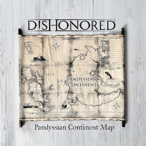 Mapa de Dishonored en pergamino hecho a mano, continente de Pandyssia, arte de videojuegos