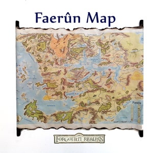 Faerûn Color Scroll Map, DnD Map of Faerun, Forgotten Realms Map, Dungeons and Dragons, Faerun World Map, Sea of Fallen Stars, Sword Coast