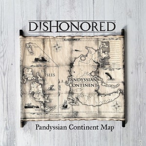 Mapa del mundo de Dishonored en pergamino hecho a mano, mapa del continente de Pandyssian, mapa del Imperio de las Islas, mapa del continente lejano, mapa de Pandyssia