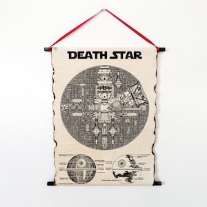 Cartel de pergamino hecho a mano de la Estrella de la Muerte, Mapa del plano de la Estrella de la Muerte de Star Wars, Impresión de arte de los planes de Star Wars, Fan Art, Cartel de Star Wars, Regalo de Star Wars