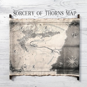 Carte de la sorcellerie d'épines sur parchemin fait main, carte du royaume d'Austermeer, carte du manoir des mystères de Thorn, carte du livre fantastique